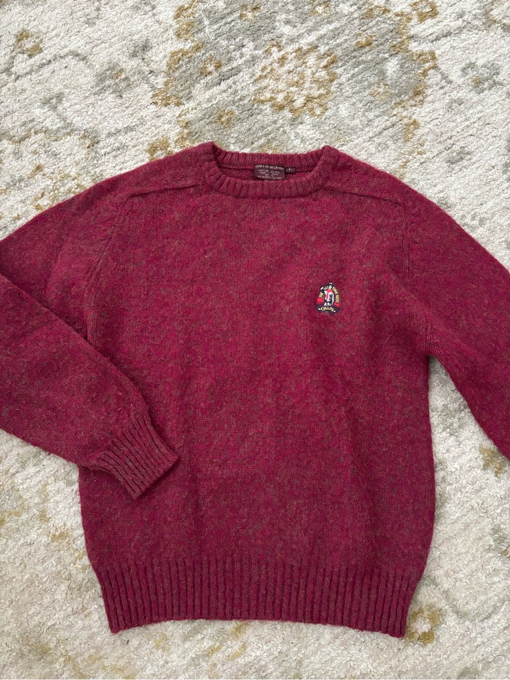 Vintage Ralph Lauren Burgundy Crewneck Sweater with Embroidered Crest